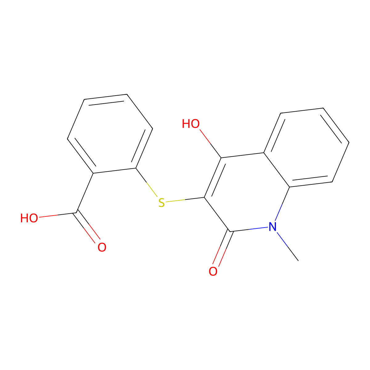 2-[(1,2-Dihydro-4-hydroxy-1-methyl-2-oxo-3-quinolinyl)thio]benzoic acid molecular structure, CAS 247237-57-6