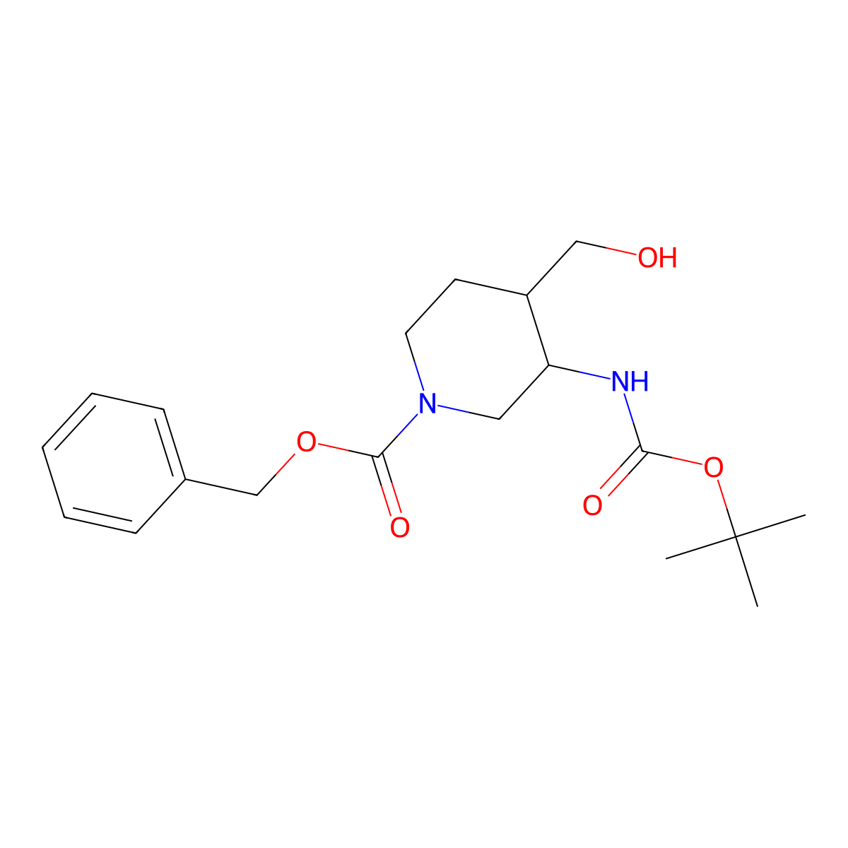 (3R,4S)-3-tert-Butoxycarbonylamino-4-hydroxymethyl-piperidine-1-carboxylic acid benzyl ester molecular structure, CAS 2472560-38-4