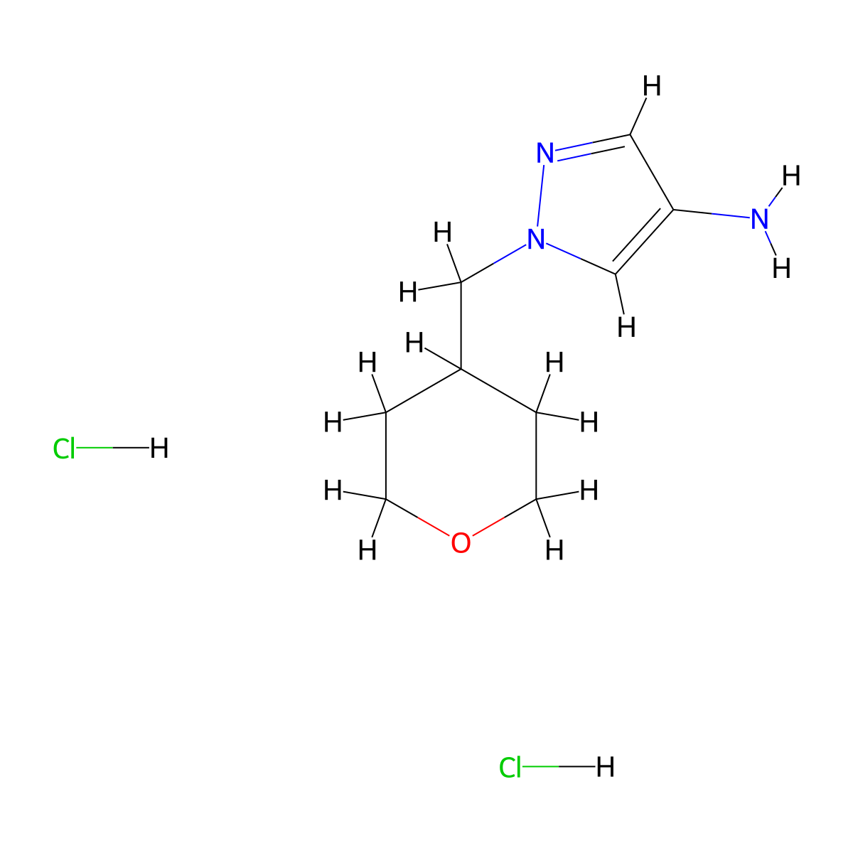 1-[(oxan-4-yl)methyl]-1H-pyrazol-4-amine dihydrochloride molecular structure, CAS 2472671-99-9