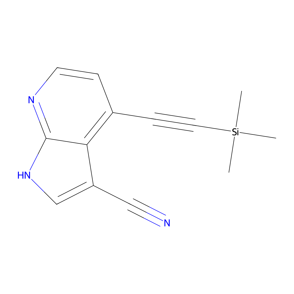 4-((trimethylsilyl)ethynyl)-1H-pyrrolo[2,3-b]pyridine-3-carbonitrile molecular structure, CAS 2474372-45-5