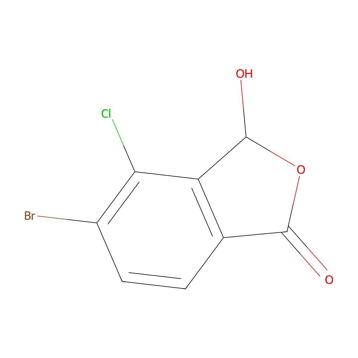 5-Bromo-4-chloro-3-hydroxyisobenzofuran-1(3H)-one molecular structure, CAS 2474671-23-1