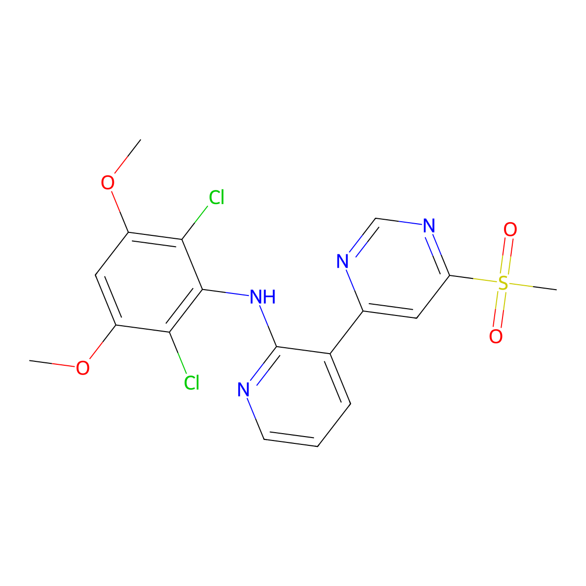 N-(2,6-dichloro-3,5-dimethoxyphenyl)-3-(6-(methylsulfonyl)pyrimidin-4-yl)pyridin-2-amine molecular structure, CAS 2474721-56-5