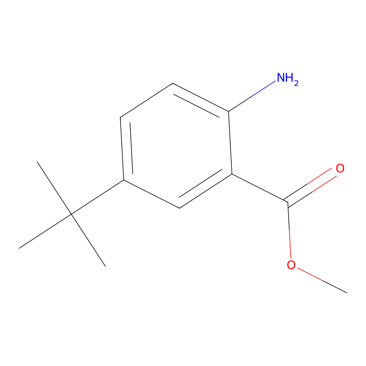 Methyl 2-amino-5-tert-butylbenzoate molecular structure, CAS 2475-79-8