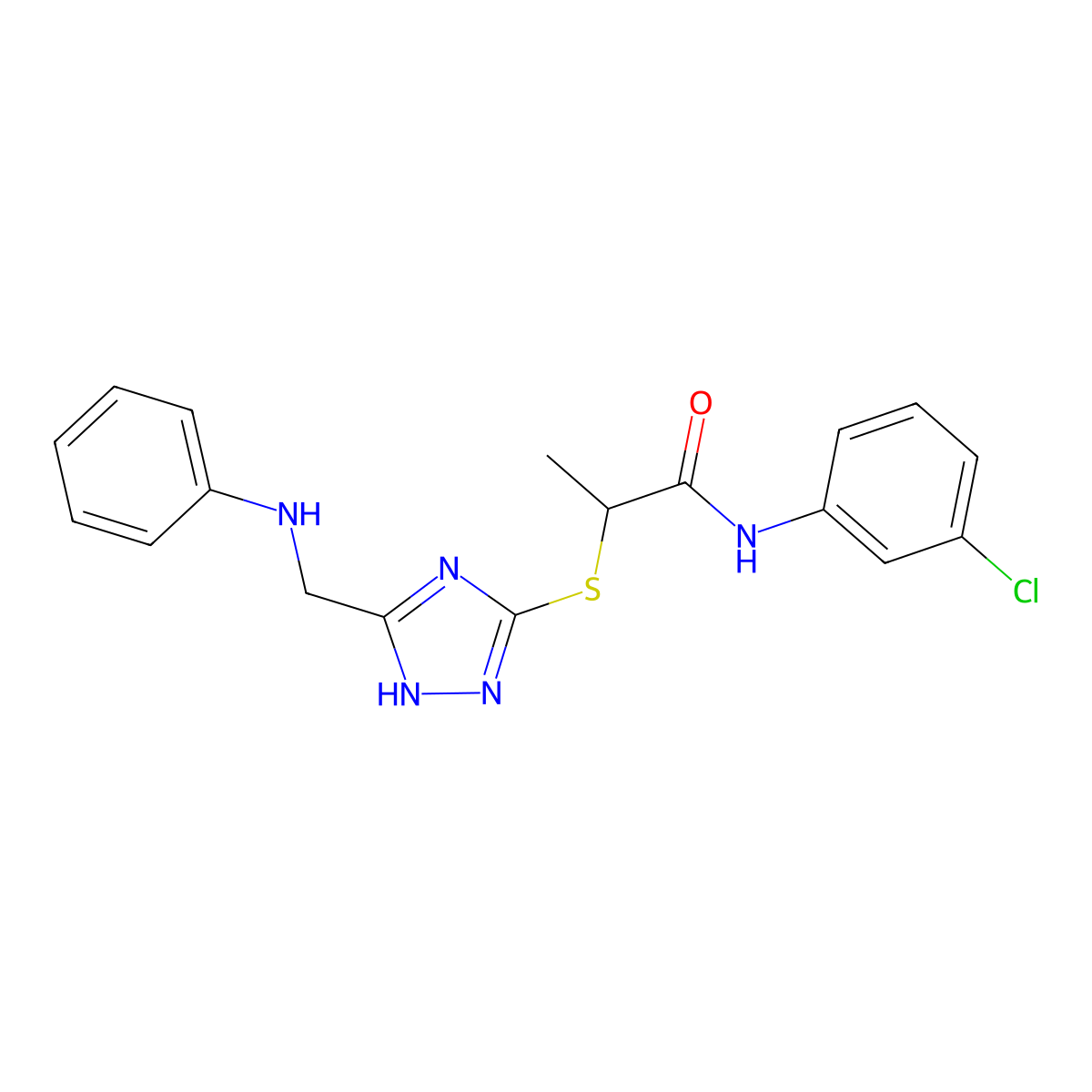 2-[[5-(anilinomethyl)-1H-1,2,4-triazol-3-yl]sulfanyl]-N-(3-chlorophenyl)propanamide molecular structure, CAS 247571-53-5