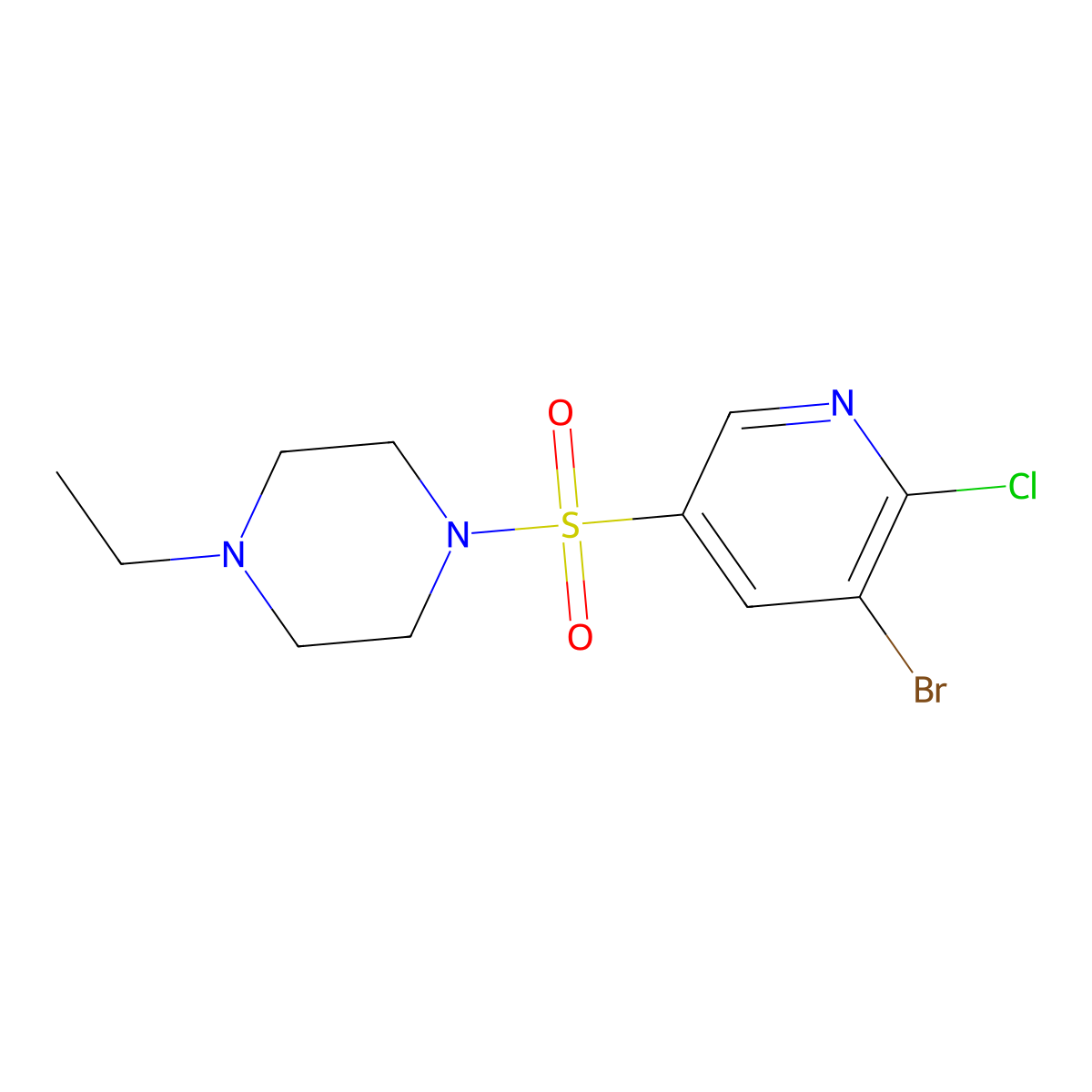 3-Bromo-2-chloro-5-(4-ethylpiperazin-1-ylsulfonyl)pyridine molecular structure, CAS 247582-63-4