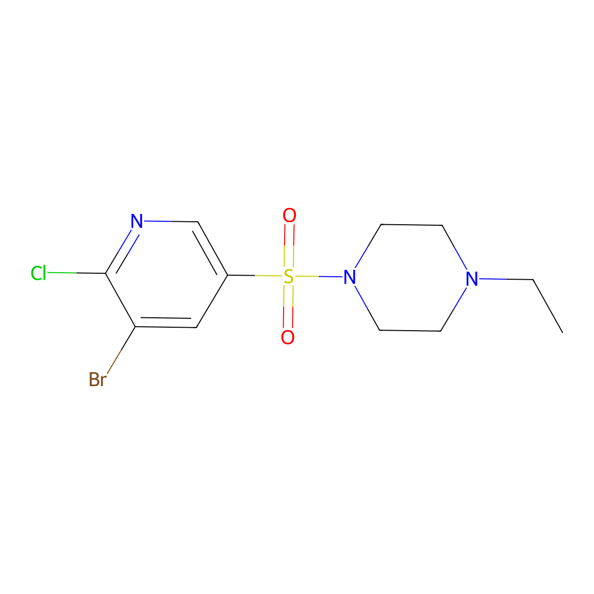 3-Bromo-2-chloro-5-(4-ethylpiperazin-1-ylsulfonyl)pyridine molecular structure, CAS 247582-63-4