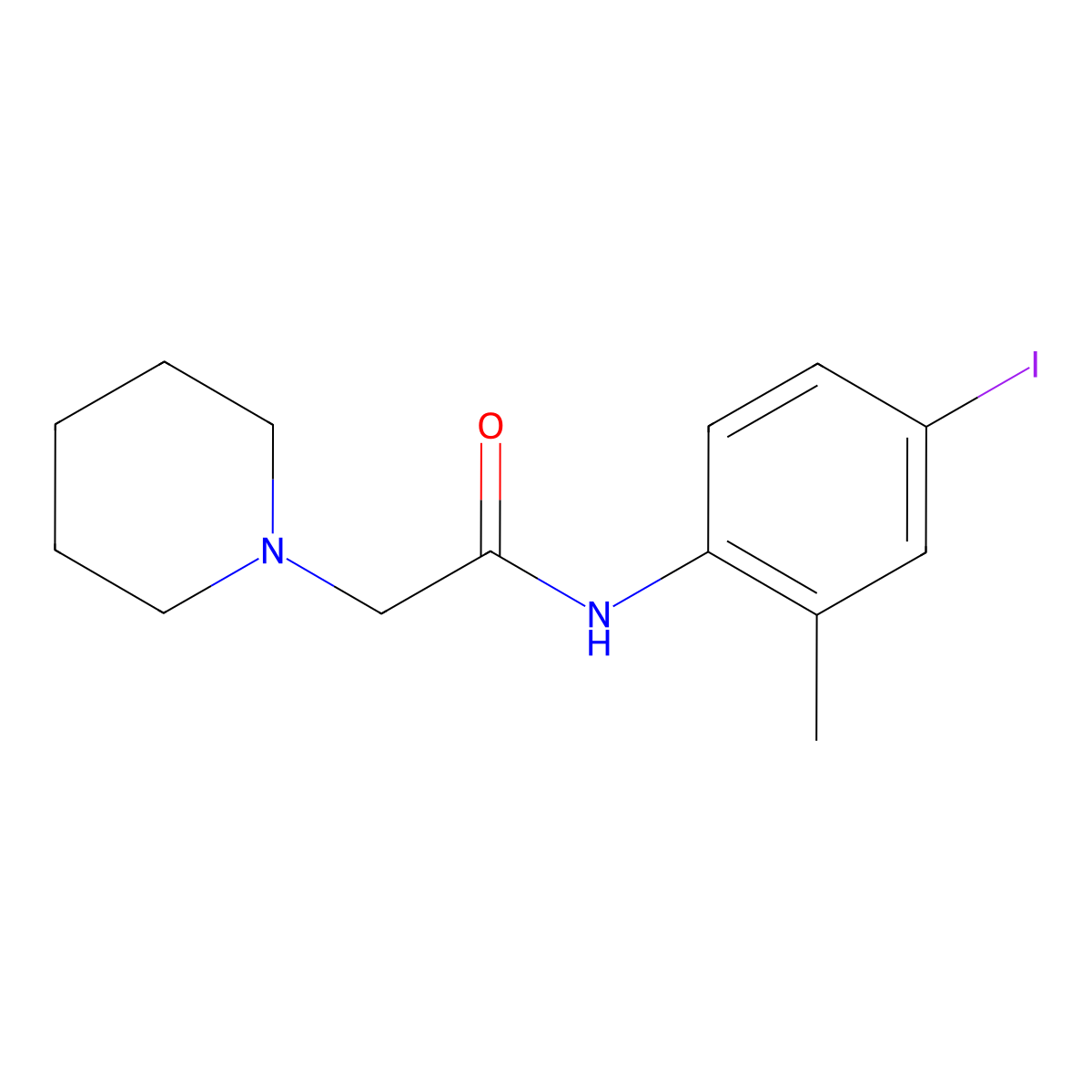 N-(4-iodo-2-methylphenyl)-2-(piperidin-1-yl)acetamide molecular structure, CAS 247592-56-9