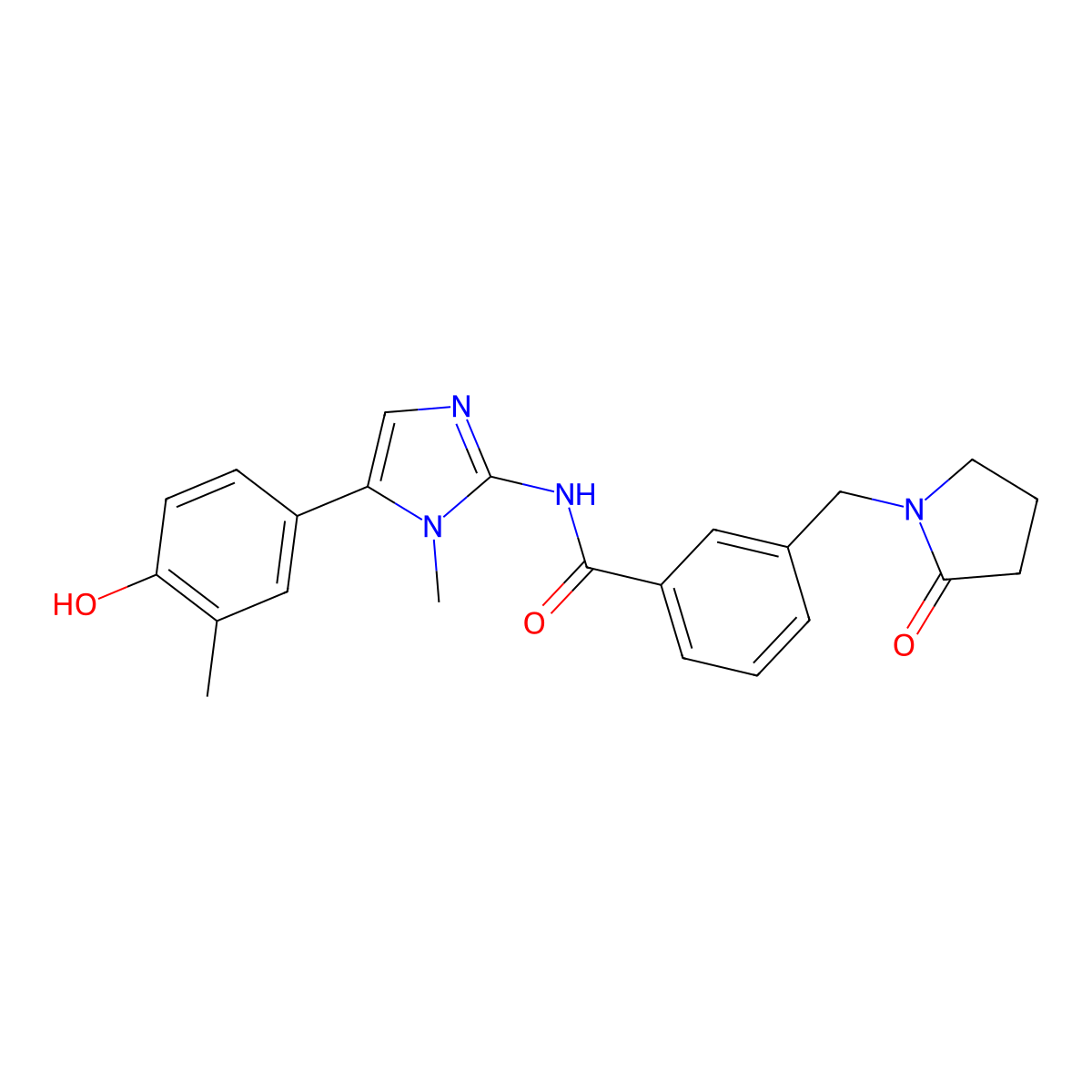 N-[5-(4-hydroxy-3-methylphenyl)-1-methyl-1H-imidazol-2-yl]-3-[(2-oxopyrrolidin-1-yl)methyl]benzamide molecular structure, CAS 2476158-65-1
