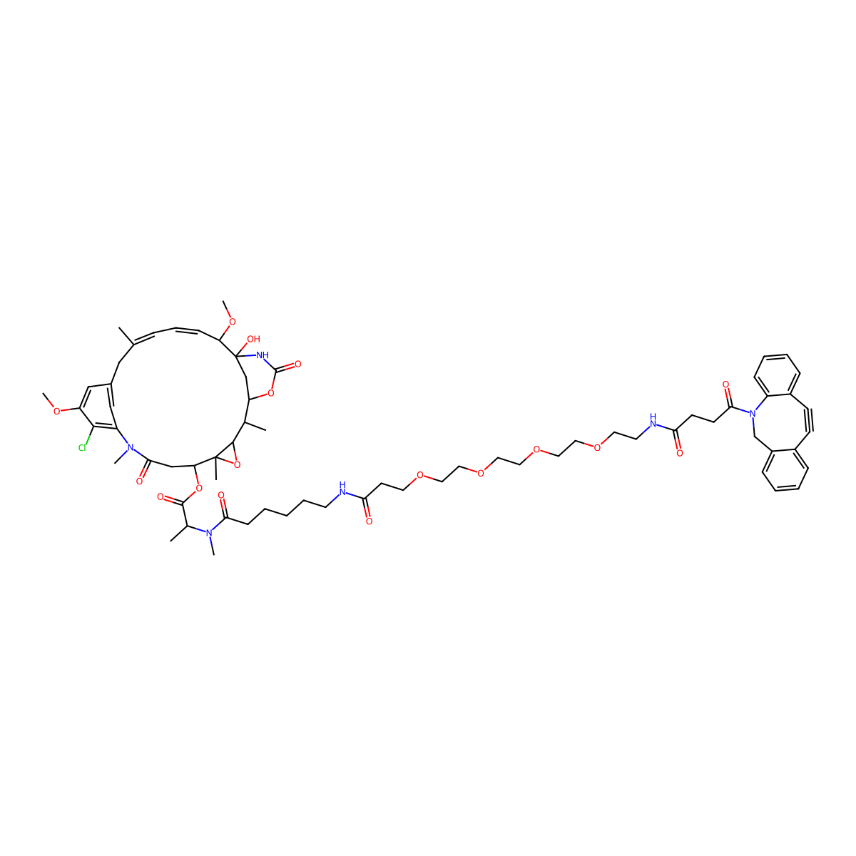 [(2R,5S,6S,16Z,18Z,20R,21S)-11-chloro-21-hydroxy-12,20-dimethoxy-2,5,9,16-tetramethyl-8,23-dioxo-4,24-dioxa-9,22-diazatetracyclo[19.3.1.110,14.03,5]hexacosa-10,12,14(26),16,18-pentaen-6-yl] (2S)-2-[6-[3-[2-[2-[2-[2-[[4-(2-azatricyclo[10.4.0.04,9]hexadeca-1(16),4,6,8,12,14-hexaen-10-yn-2-yl)-4-oxobutanoyl]amino]ethoxy]ethoxy]ethoxy]ethoxy]propanoylamino]hexanoyl-methylamino]propanoate molecular structure, CAS 2479378-44-2