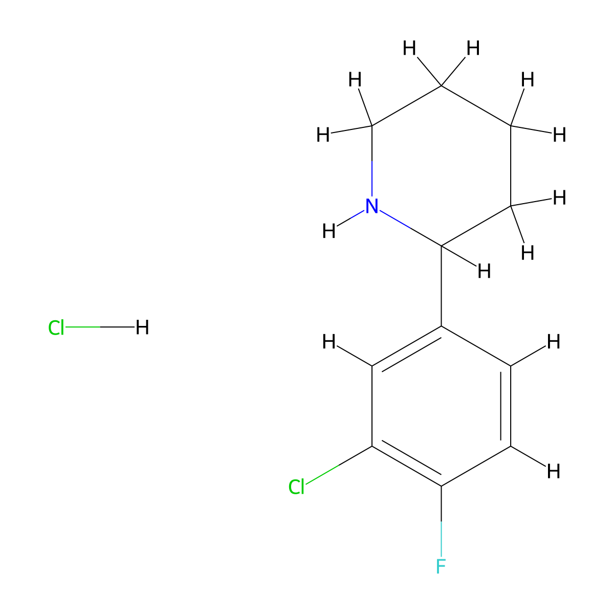 2-(3-Chloro-4-fluorophenyl)piperidine hydrochloride molecular structure, CAS 2479518-14-2
