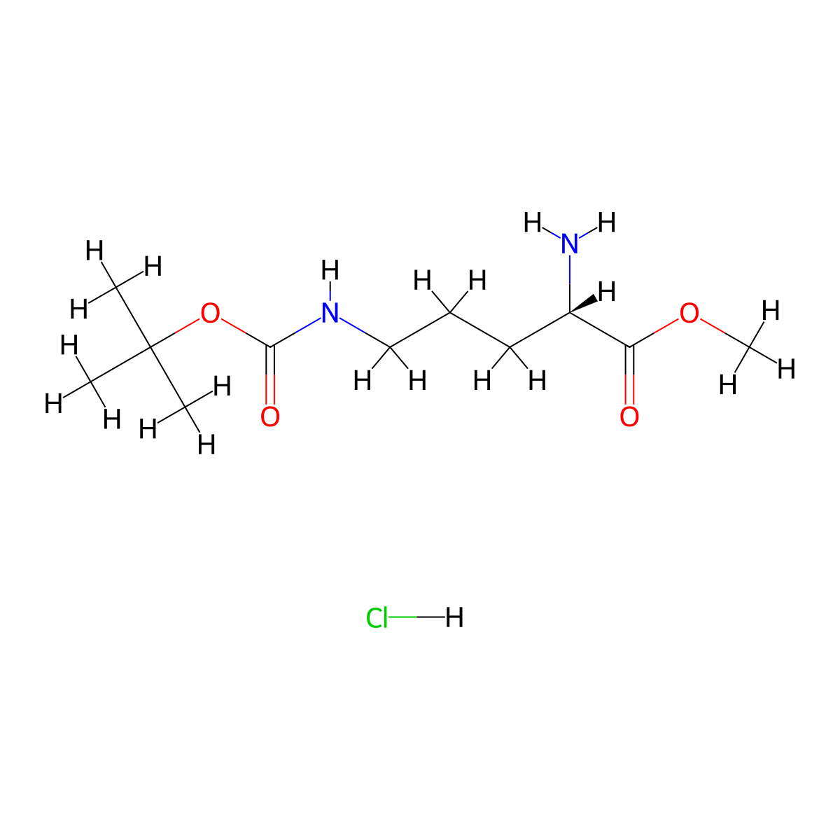 methyl (2S)-2-amino-5-{[(tert-butoxy)carbonyl]amino}pentanoate hydrochloride molecular structure, CAS 2480-96-8
