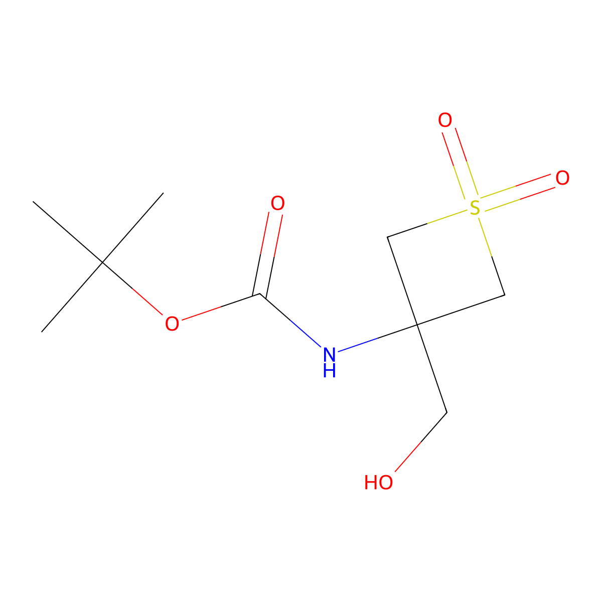 tert-butyl N-[3-(hydroxymethyl)-1,1-dioxo-thietan-3-yl]carbamate molecular structure, CAS 2480109-98-4
