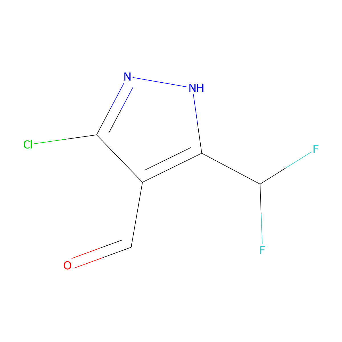 5-Chloro-3-(difluoromethyl)-1H-pyrazole-4-carbaldehyde molecular structure, CAS 2480310-60-7
