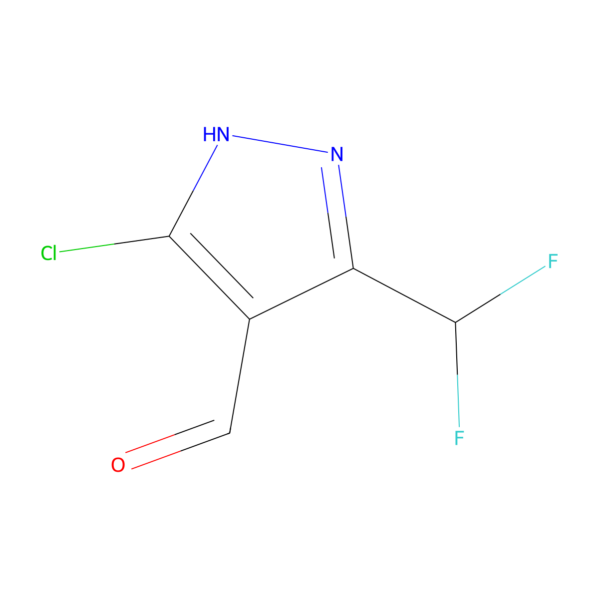5-Chloro-3-(difluoromethyl)-1H-pyrazole-4-carbaldehyde molecular structure, CAS 2480310-60-7