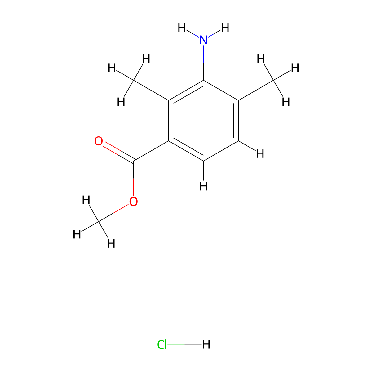 Methyl 3-amino-2,4-dimethylbenzoate hydrochloride molecular structure, CAS 24812-88-2