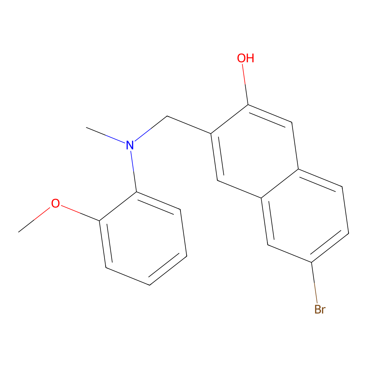 6-Bromo-3-(((2-methoxyphenyl)(methyl)amino)methyl)naphthalen-2-ol molecular structure, CAS 248251-86-7