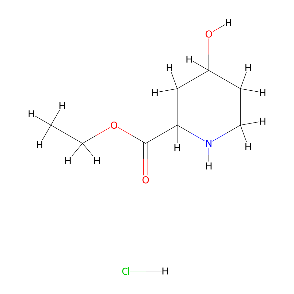 Ethyl 4-hydroxypiperidine-2-carboxylate hydrochloride molecular structure, CAS 248255-68-7
