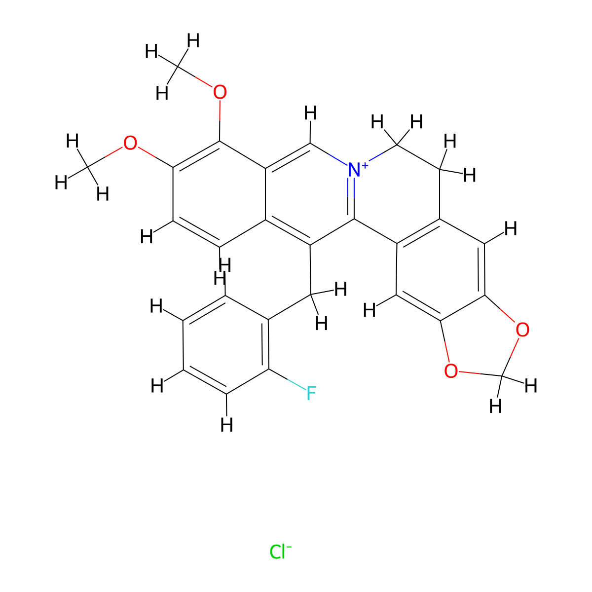 13-[(2-Fluorophenyl)methyl]-5,6-dihydro-9,10-dimethoxy-benzo[g]-1,3-benzodioxolo[5,6-a]quinolizinium chloride molecular structure, CAS 248260-75-5