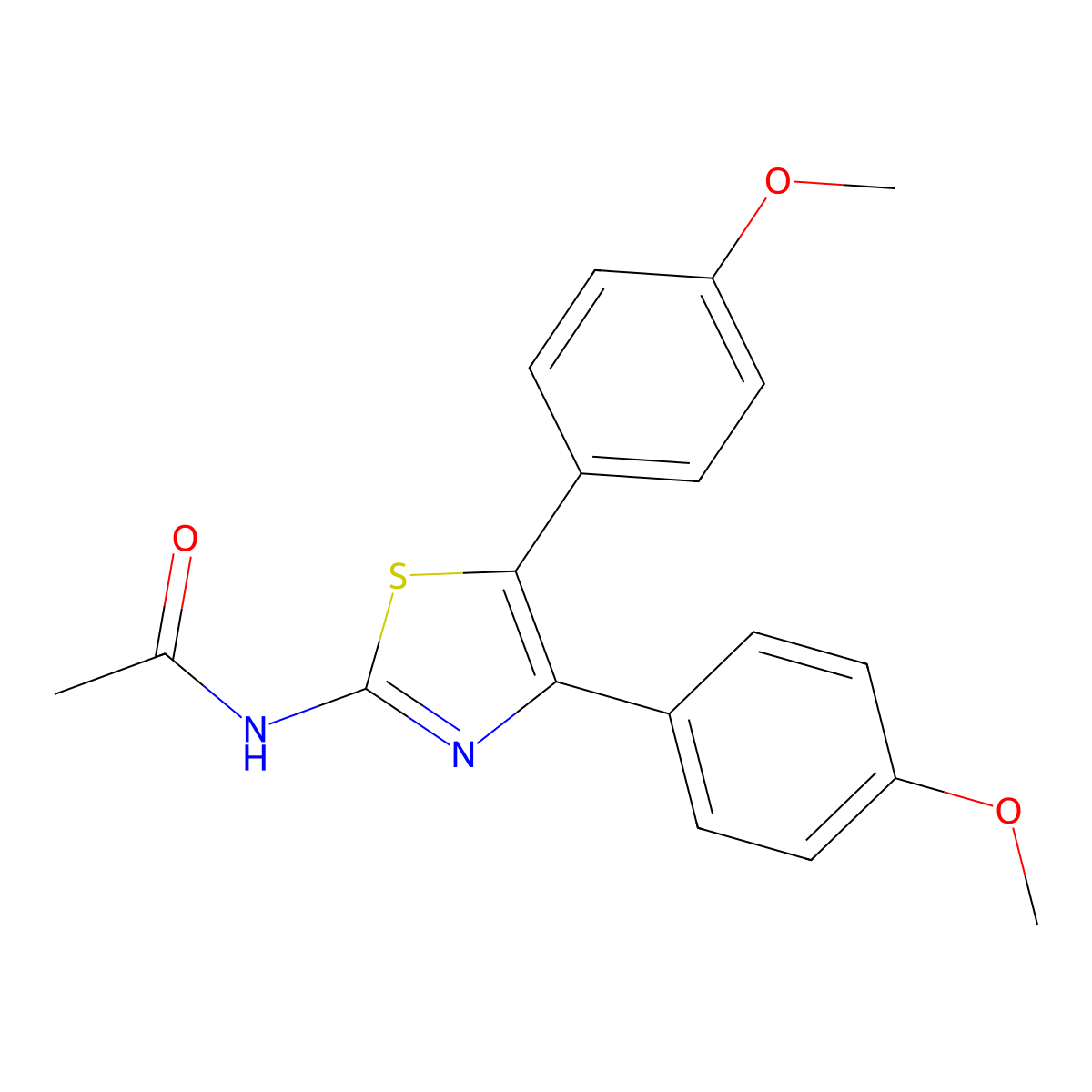 N-(4,5-Bis(4-methoxyphenyl)-2-thiazolyl)acetamide molecular structure, CAS 24827-47-2