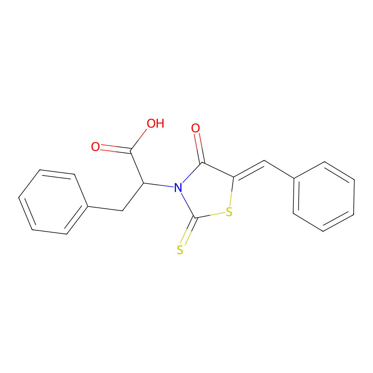 2-(5-Benzylidene-4-oxo-2-sulfanylidene-1,3-thiazolidin-3-yl)-3-phenylpropanoic acid molecular structure, CAS 24834-69-3