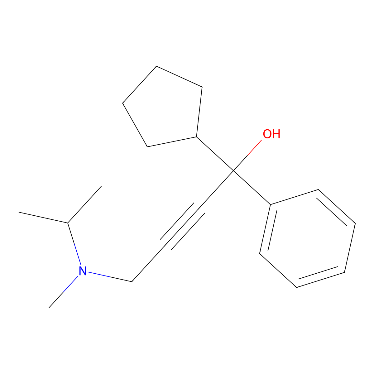 1-Cyclopentyl-4-[methyl(propan-2-yl)amino]-1-phenylbut-2-yn-1-ol molecular structure, CAS 24837-66-9