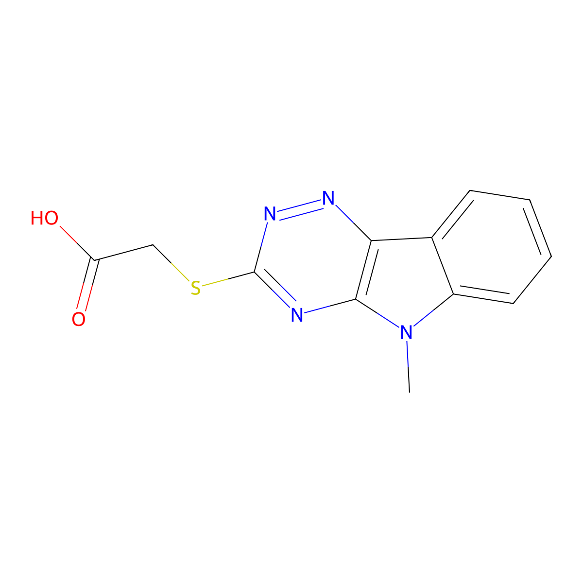 [(5-methyl-5H-[1,2,4]triazino[5,6-b]indol-3-yl)sulfanyl]acetic acid molecular structure, CAS 24838-14-0
