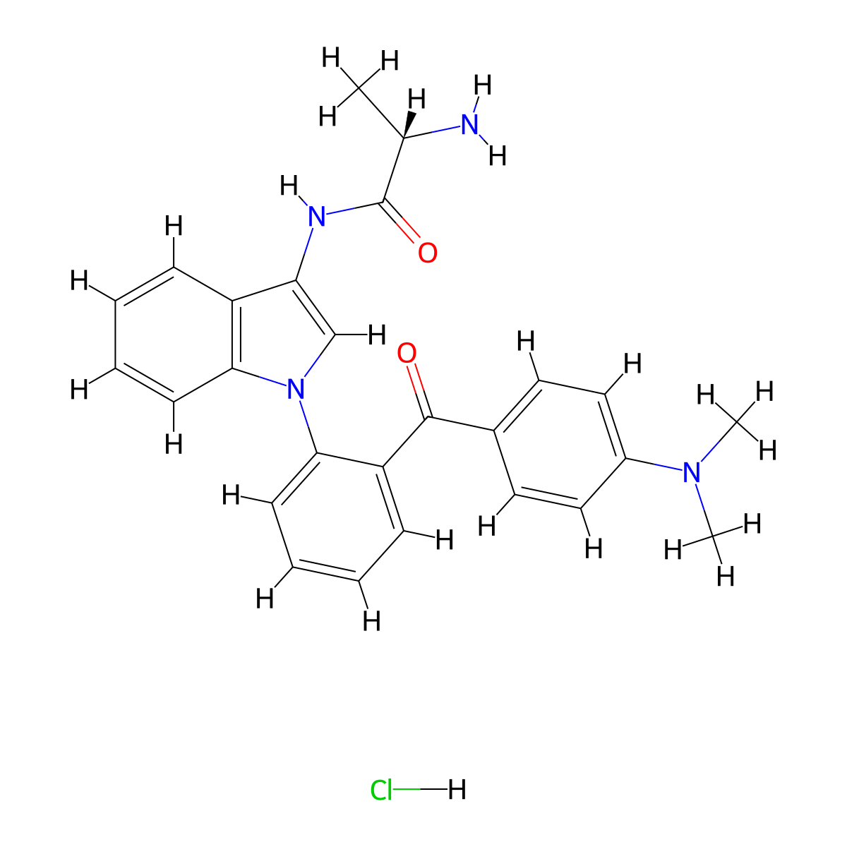 (2S)-2-amino-N-[1-[2-[4-(dimethylamino)benzoyl]phenyl]indol-3-yl]propanamide;hydrochloride molecular structure, CAS 2484872-77-5