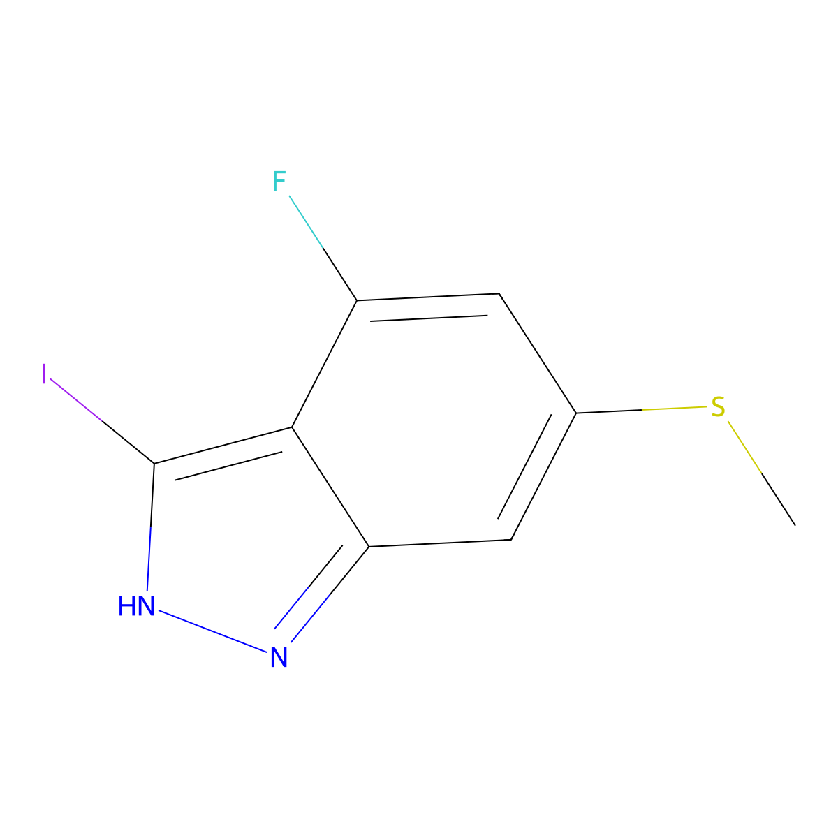 4-Fluoro-3-iodo-6-(methylthio)-1H-indazole molecular structure, CAS 2484888-76-6
