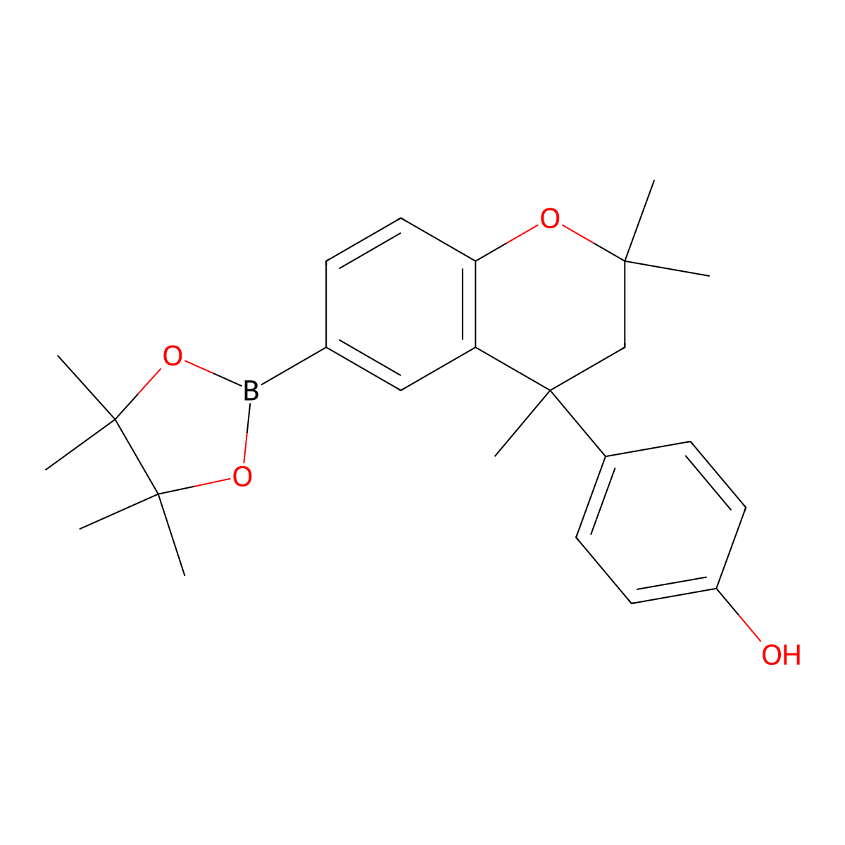 4-(2,2,4-Trimethyl-6-(4,4,5,5-tetramethyl-1,3,2-dioxaborolan-2-yl)chroman-4-yl)phenol molecular structure, CAS 2484920-09-2