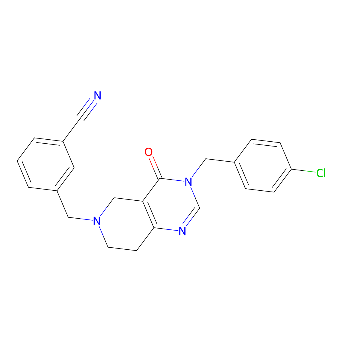 3-((3-(4-Chlorobenzyl)-4-oxo-3,5,7,8-tetrahydropyrido[4,3-d]pyrimidin-6(4H)-yl)methyl)benzonitrile molecular structure, CAS 2485052-87-5