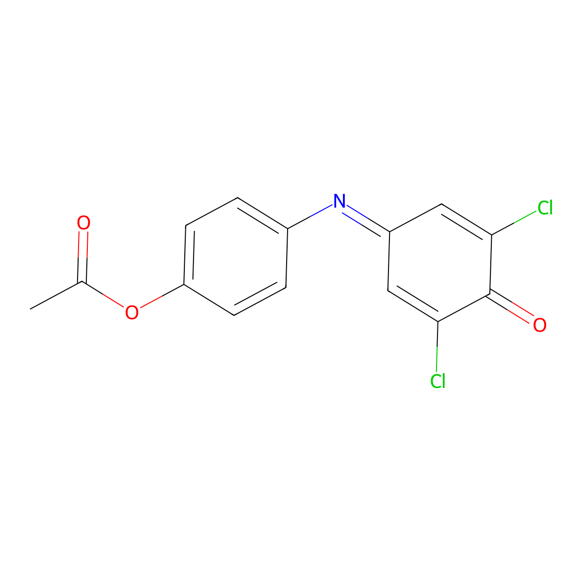 2,5-Cyclohexadien-1-one, 4-((4-(acetyloxy)phenyl)imino)-2,6-dichloro- molecular structure, CAS 24857-20-3