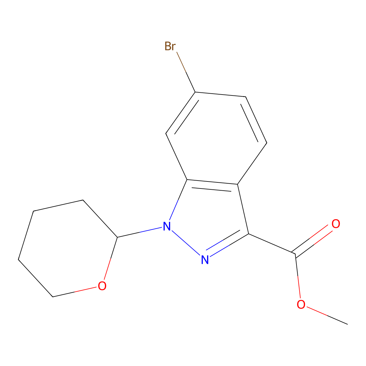 methyl 6-bromo-1-(oxan-2-yl)-1H-indazole-3-carboxylate molecular structure, CAS 2485732-58-7