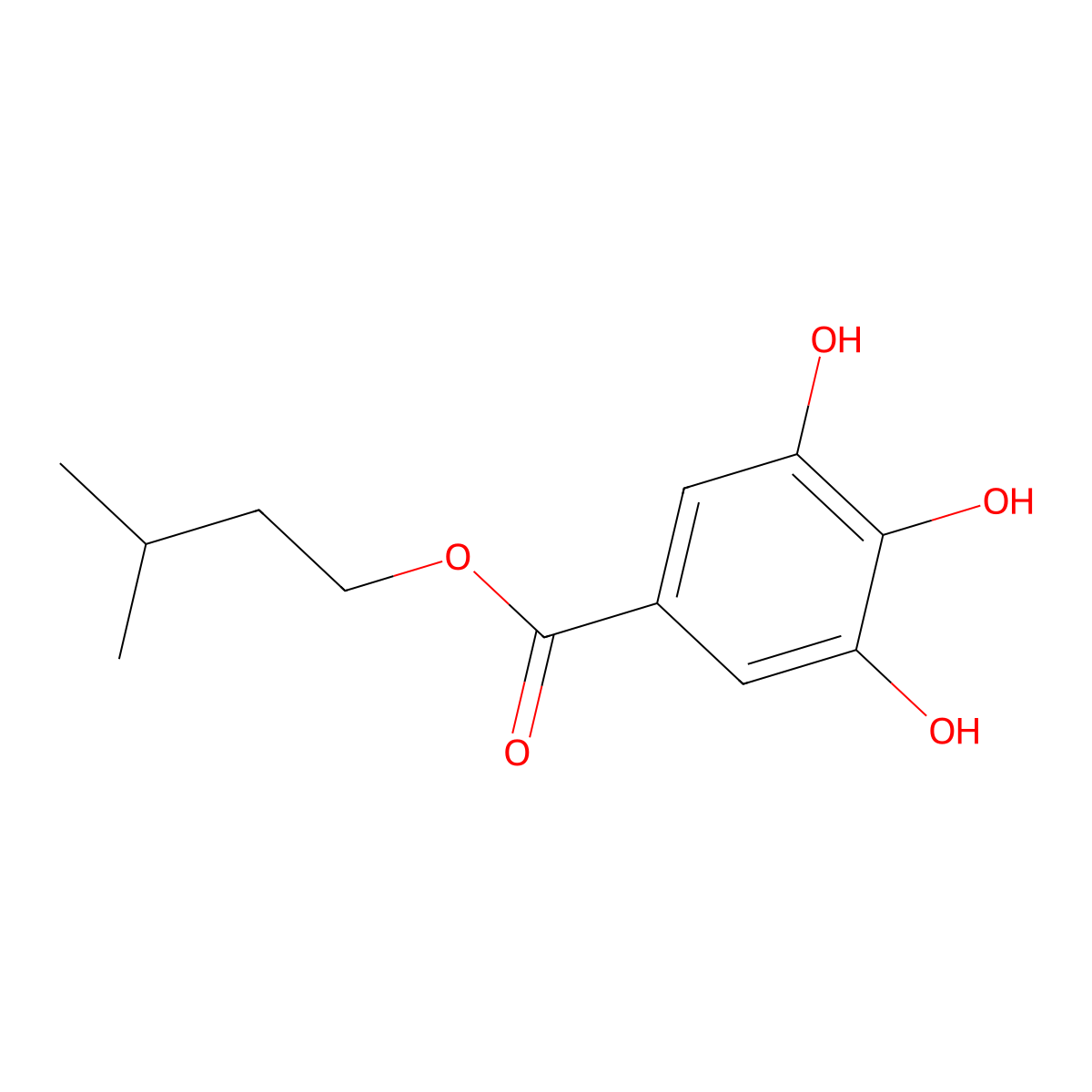 Isoamyl gallate molecular structure, CAS 2486-02-4