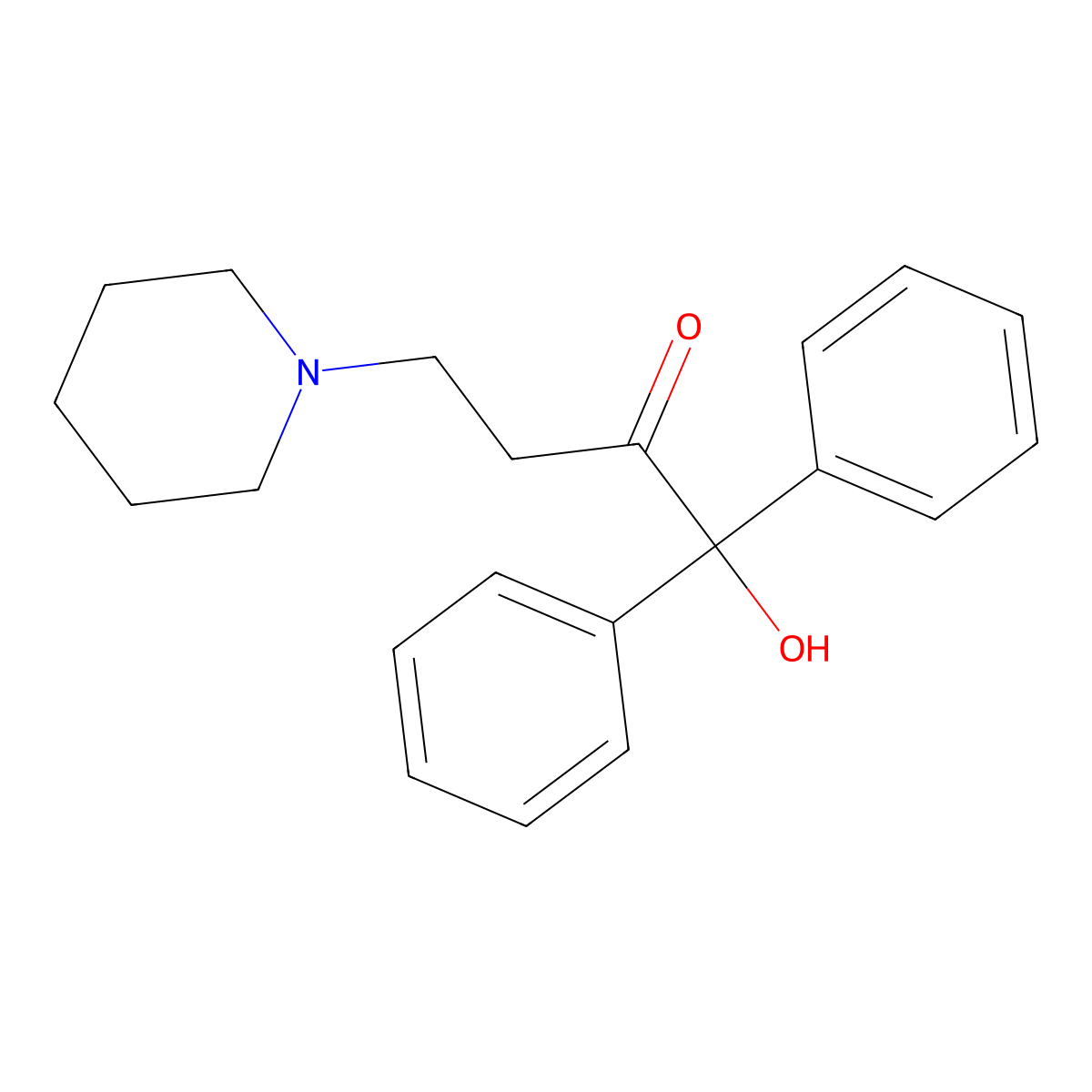 2-Butanone, 1,1-diphenyl-1-hydroxy-4-piperidino- molecular structure, CAS 24860-77-3