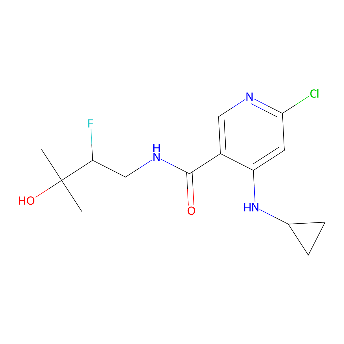 (R)-6-Chloro-4-(cyclopropylamino)-N-(2-fluoro-3-hydroxy-3-methylbutyl)nicotinamide molecular structure, CAS 2487373-23-7
