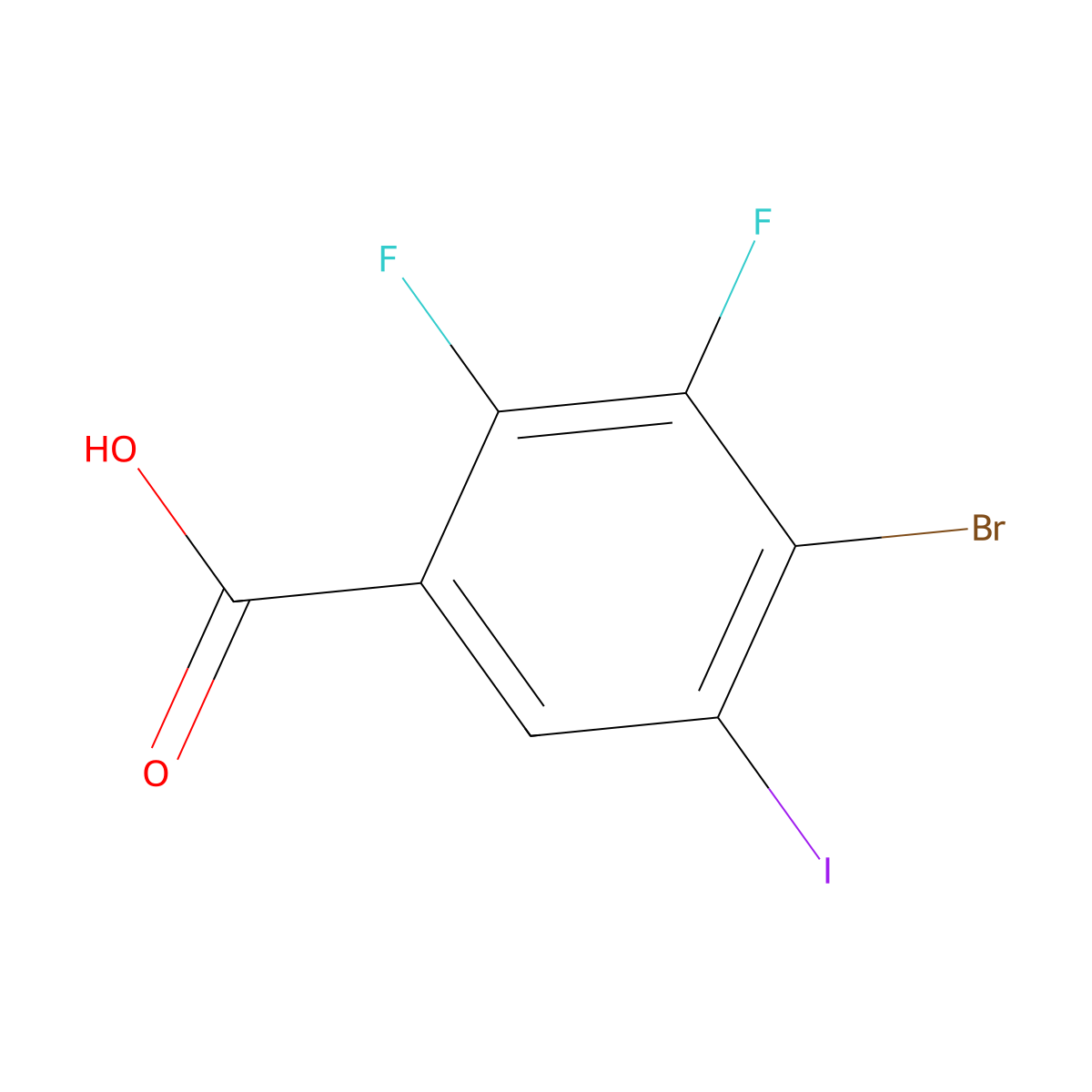4-Bromo-2,3-difluoro-5-iodobenzoic acid molecular structure, CAS 2487482-08-4