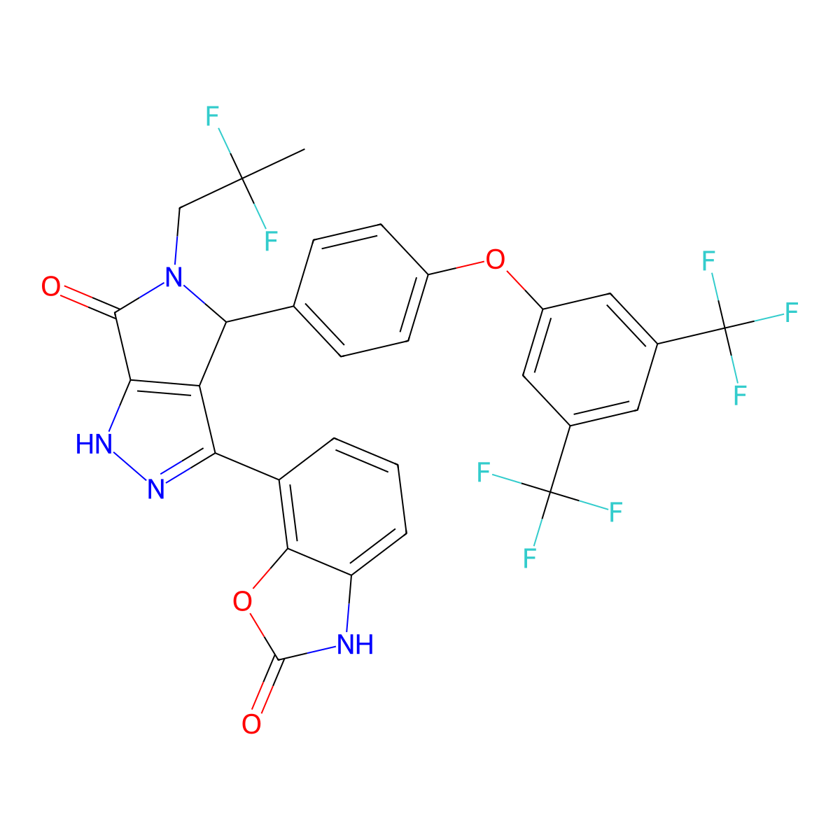 7-[(4S)-4-[4-[3,5-bis(trifluoromethyl)phenoxy]phenyl]-5-(2,2-difluoropropyl)-6-oxo-1,4-dihydropyrrolo[3,4-d]pyrazol-3-yl]-3H-1,3-benzoxazol-2-one molecular structure, CAS 2488609-43-2