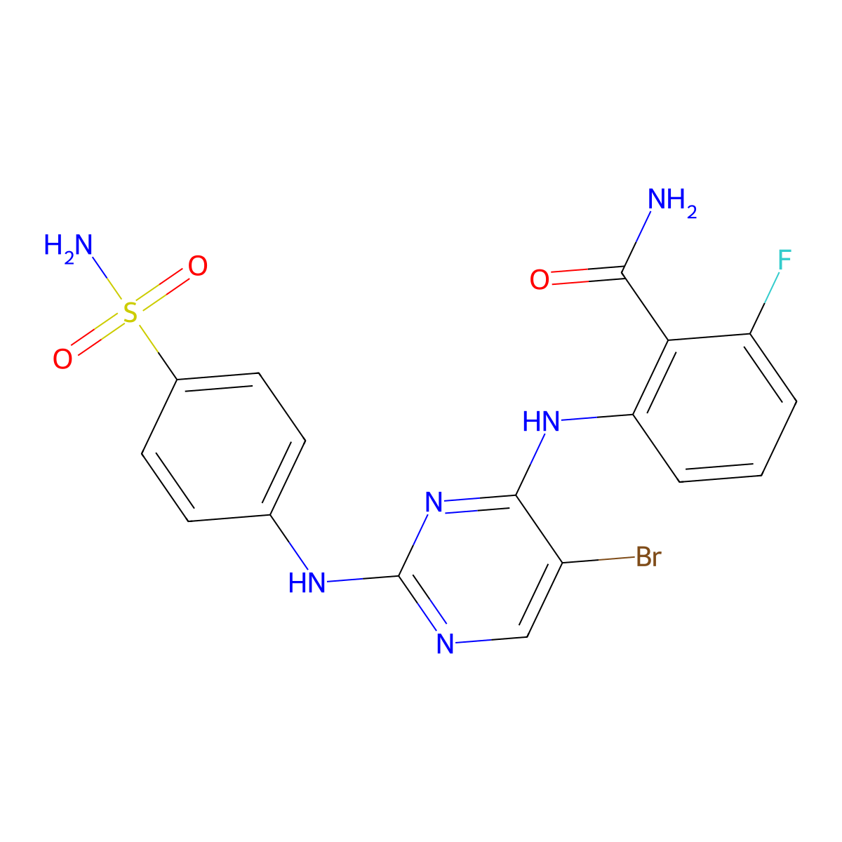 2-[[5-Bromo-2-(4-sulfamoylanilino)pyrimidin-4-yl]amino]-6-fluorobenzamide molecular structure, CAS 2488761-18-6