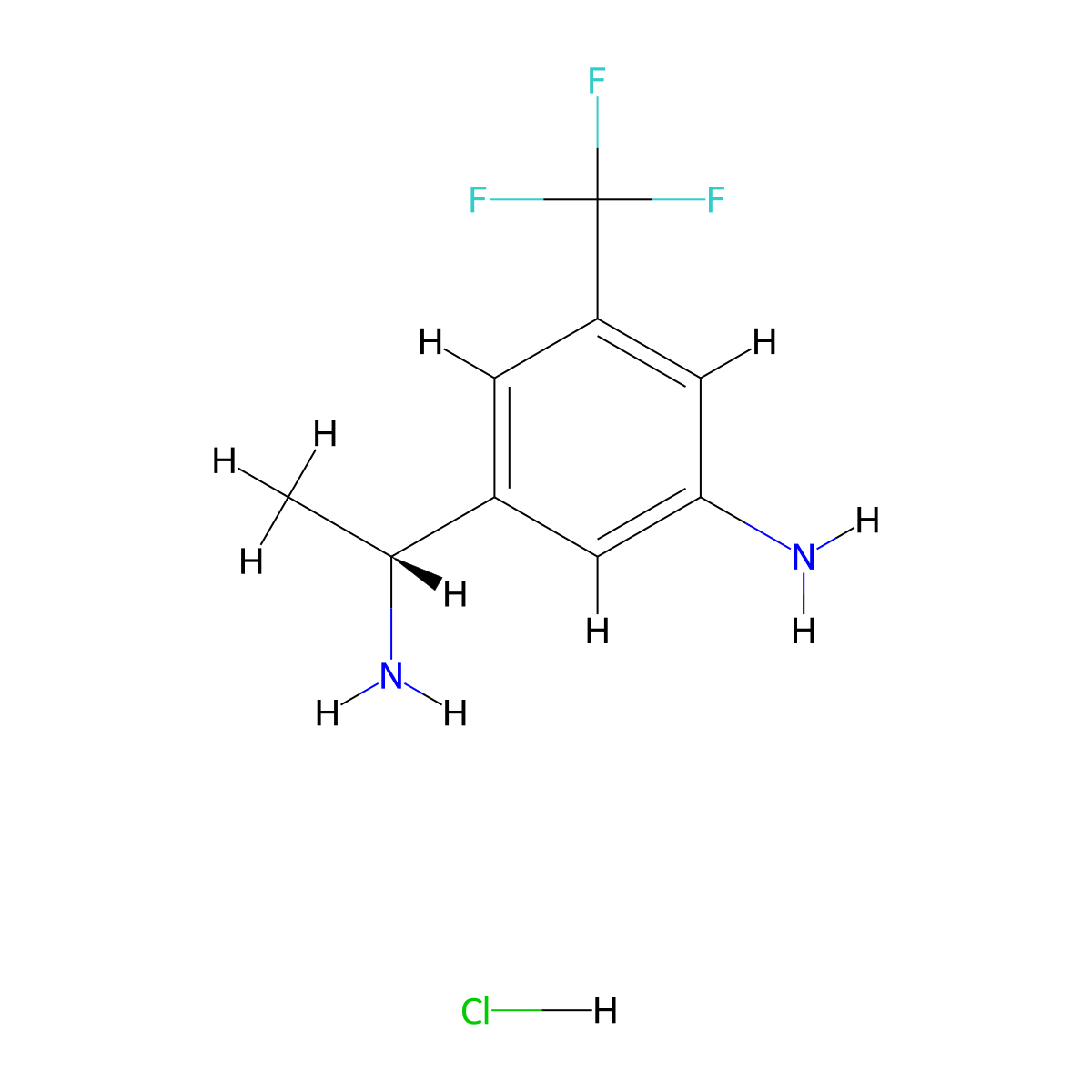 (R)-3-(1-aminoethyl)-5-(trifluoromethyl)aniline hydrochloride molecular structure, CAS 2488795-56-6