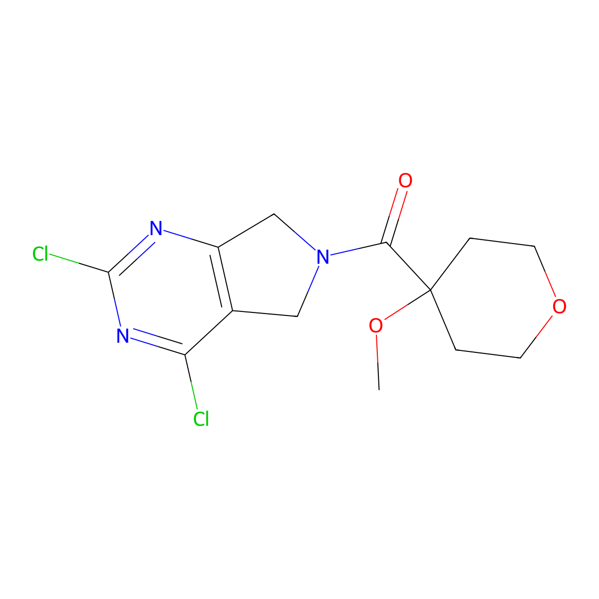 (2,4-Dichloro-5,7-dihydropyrrolo[3,4-d]pyrimidin-6-yl)-(4-methoxytetrahydropyran-4-yl)methanone molecular structure, CAS 2488795-67-9