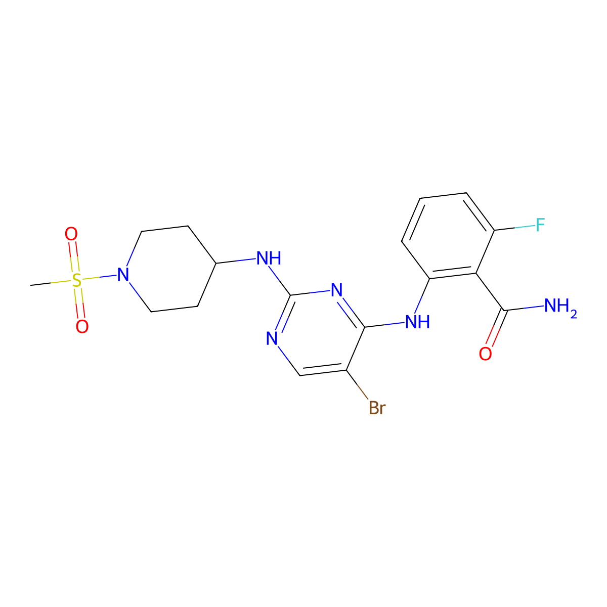 2-[[5-Bromo-2-[(1-methylsulfonylpiperidin-4-yl)amino]pyrimidin-4-yl]amino]-6-fluorobenzamide molecular structure, CAS 2488892-01-7