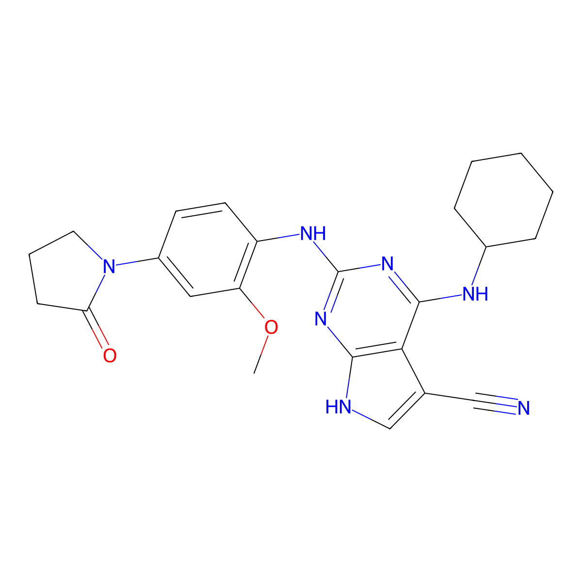 4-(Cyclohexylamino)-2-[[2-methoxy-4-(2-oxo-1-pyrrolidinyl)phenyl]amino]-7H-pyrrolo[2,3-D]pyrimidine-5-carbonitrile molecular structure, CAS 2489220-49-5