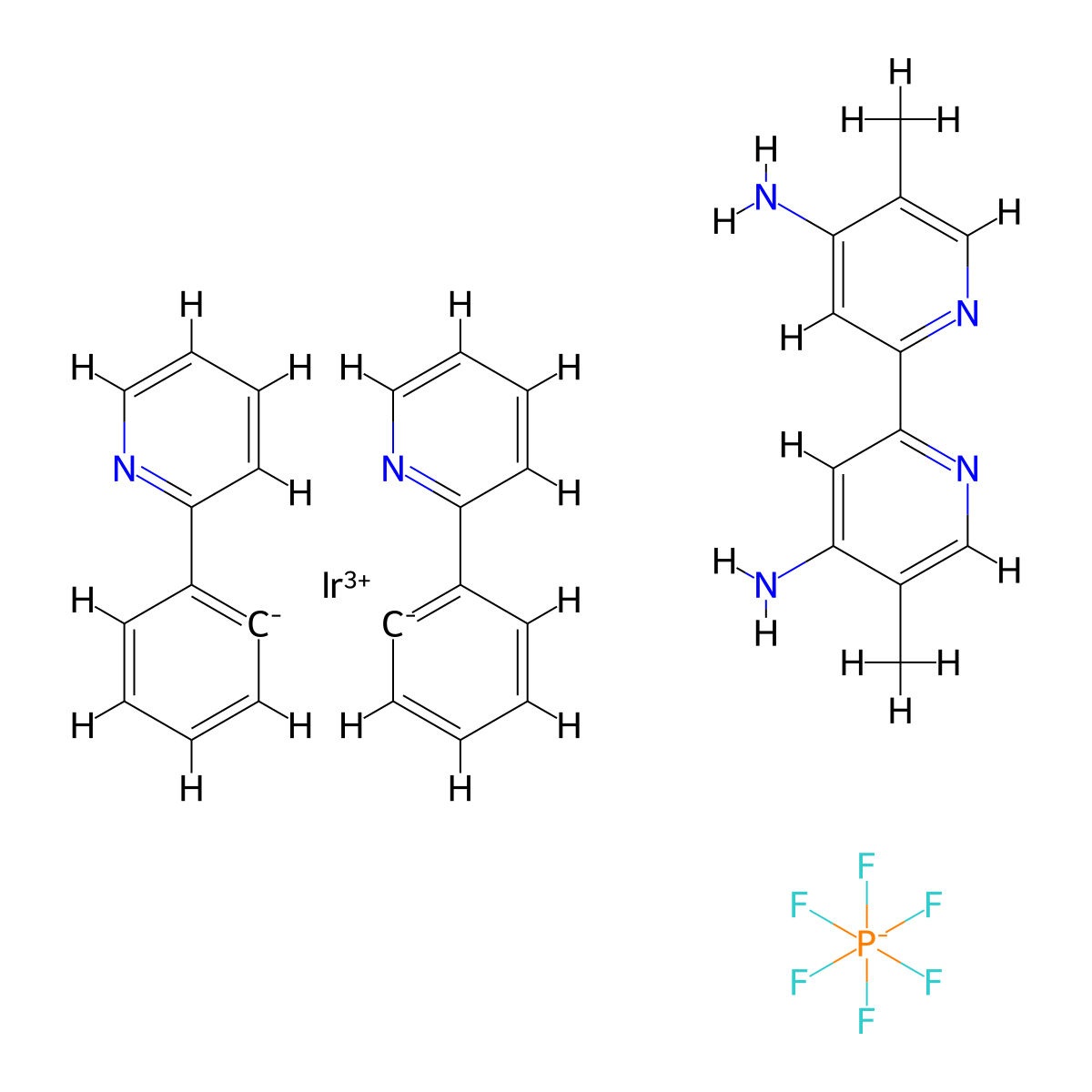 (OC-6-33)-(5,5′-Dimethyl[2,2′-bipyridine]-4,4′-diamine-κN1,κN1′)bis[2-(2-pyridinyl-κN)phenyl-κC]-Iridium(1+), hexafluorophosphate(1-) (1:1) molecular structure, CAS 2489240-33-5