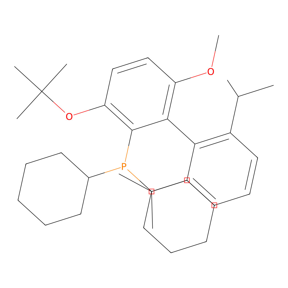 (3-(tert-Butoxy)-2',6'-diisopropyl-6-methoxy-[1,1'-biphenyl]-2-yl)dicyclohexylphosphane , GPhos molecular structure, CAS 2489243-29-8
