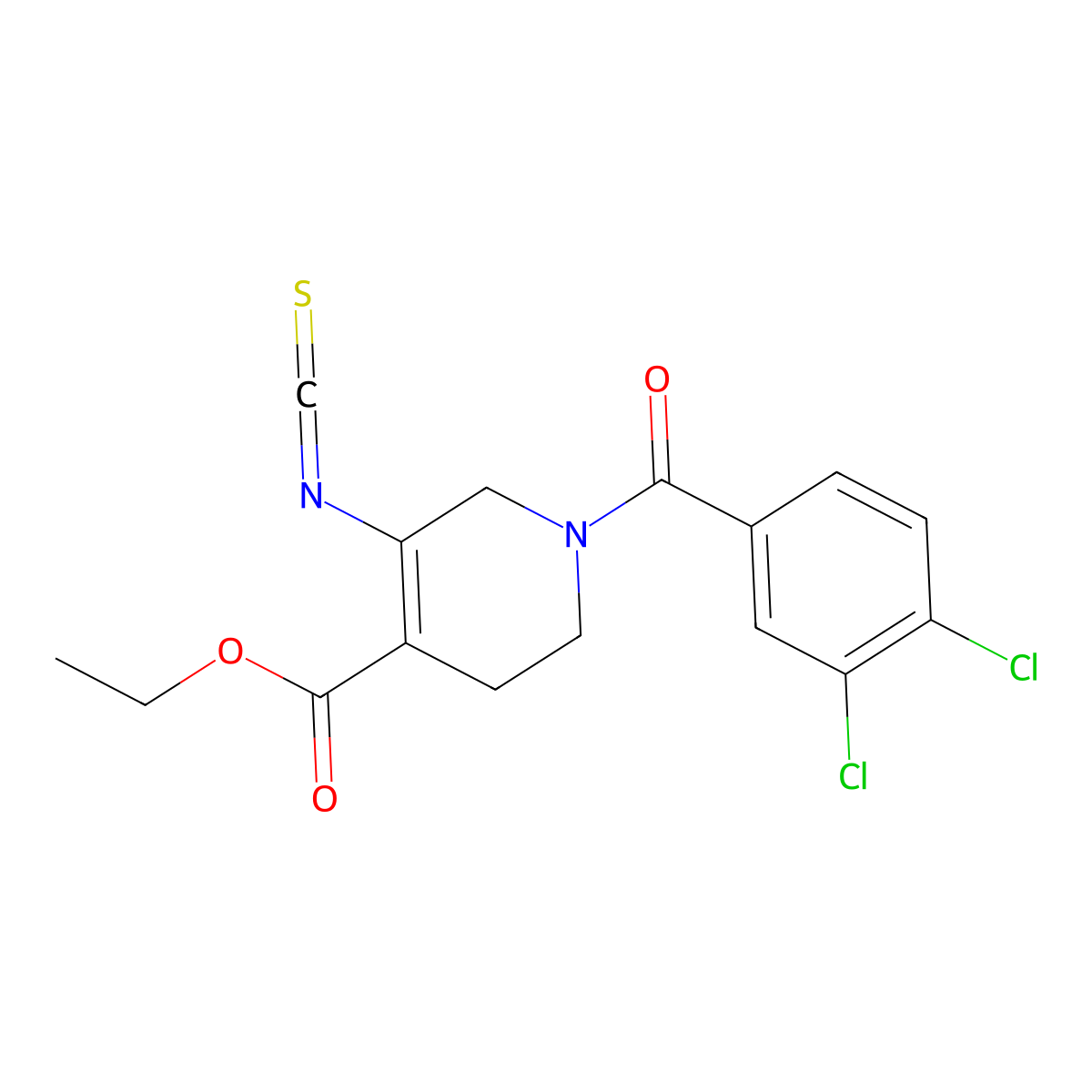 Ethyl 1-(3,4-dichlorobenzoyl)-1,2,3,6-tetrahydro-5-isothiocyanato-4-pyridinecarboxylate molecular structure, CAS 2489336-85-6