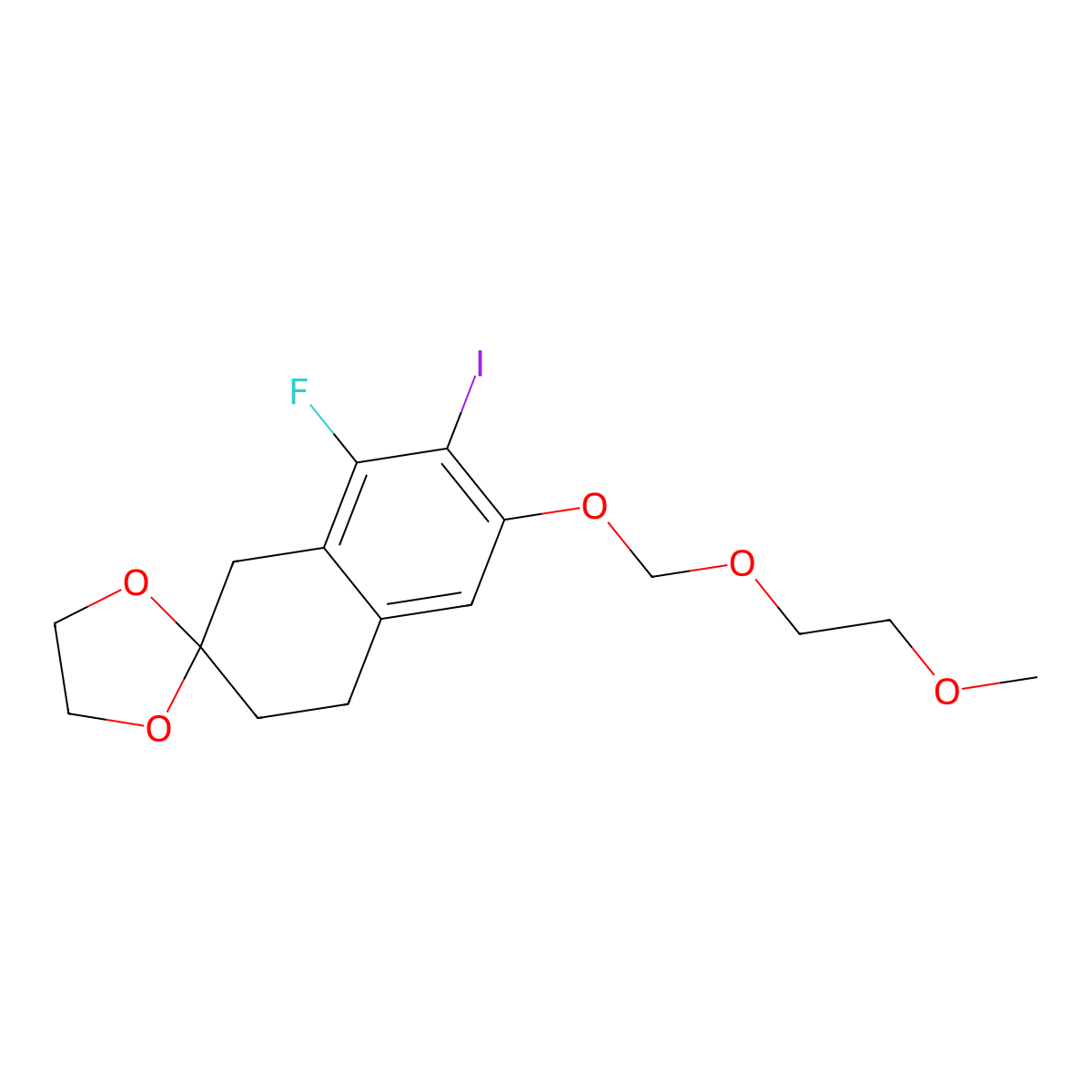 8'-Fluoro-7'-iodo-6'-(2-methoxyethoxymethoxy)spiro[1,3-dioxolane-2,2'-tetralin] molecular structure, CAS 2489407-90-9