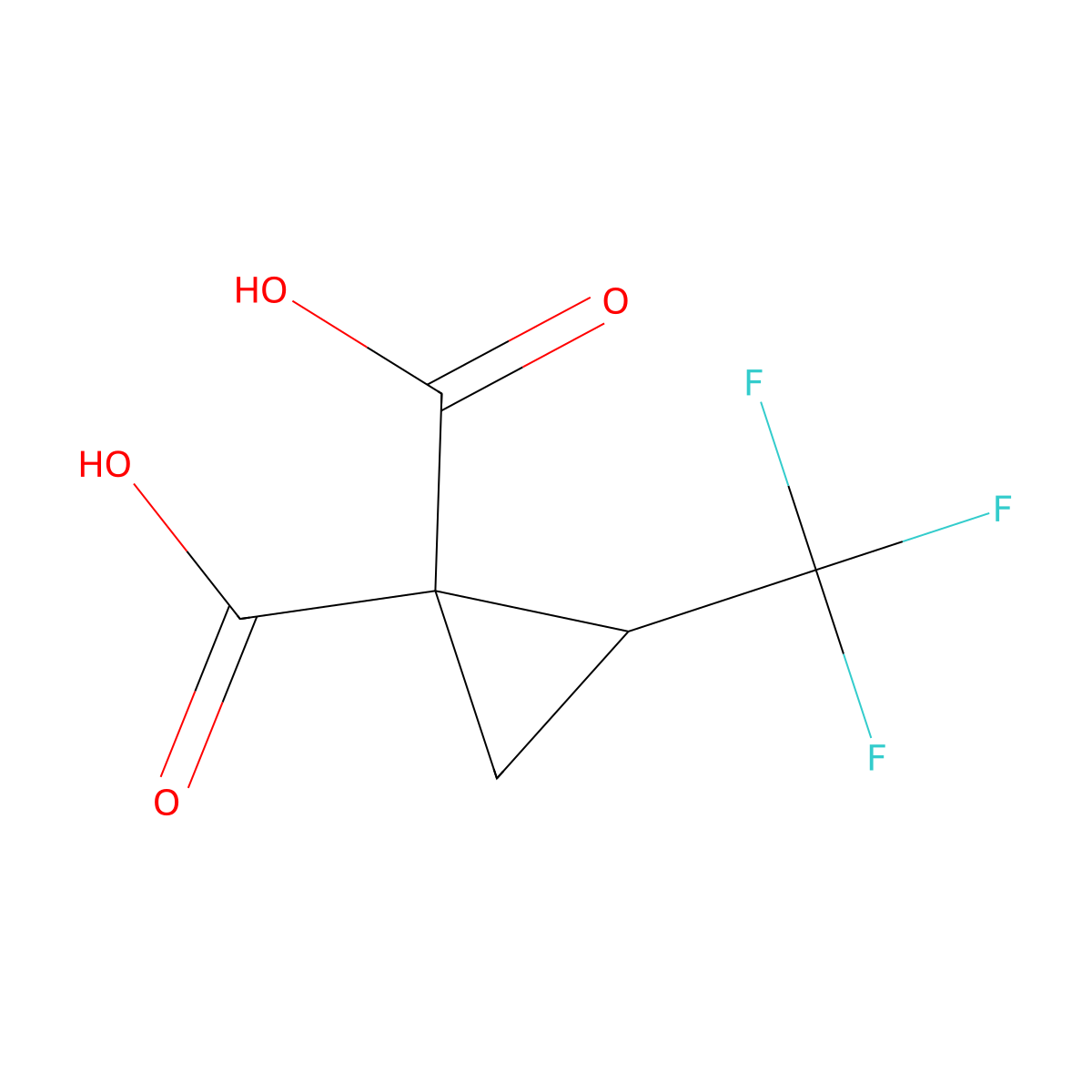 2-(Trifluoromethyl)cyclopropane-1,1-dicarboxylic Acid molecular structure, CAS 2489502-80-7