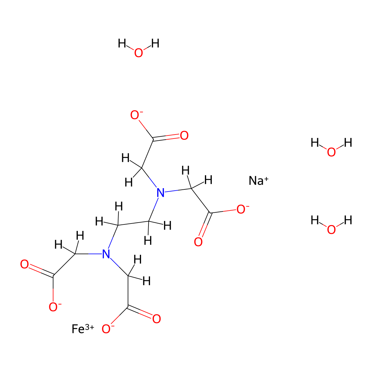 Ethylenediaminetetraaceticacidferricsodiumsalttrihydrate molecular structure, CAS 2489531-02-2