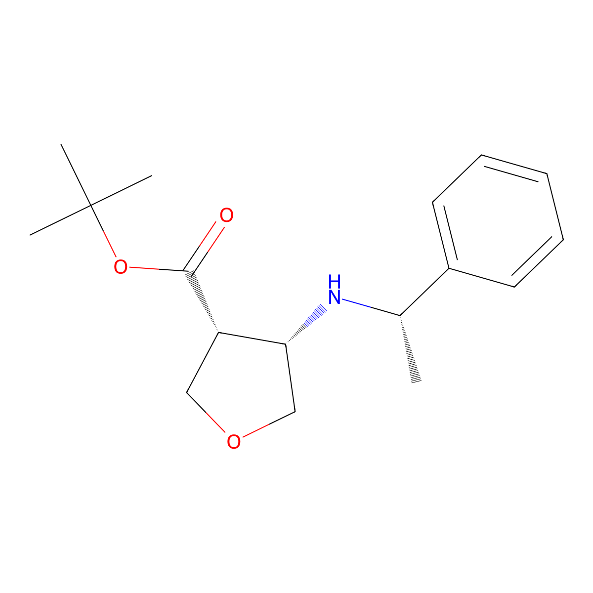 Rel-tert-butyl (3R,4S)-4-(((S)-1-phenylethyl)amino)tetrahydrofuran-3-carboxylate molecular structure, CAS 2489613-18-3