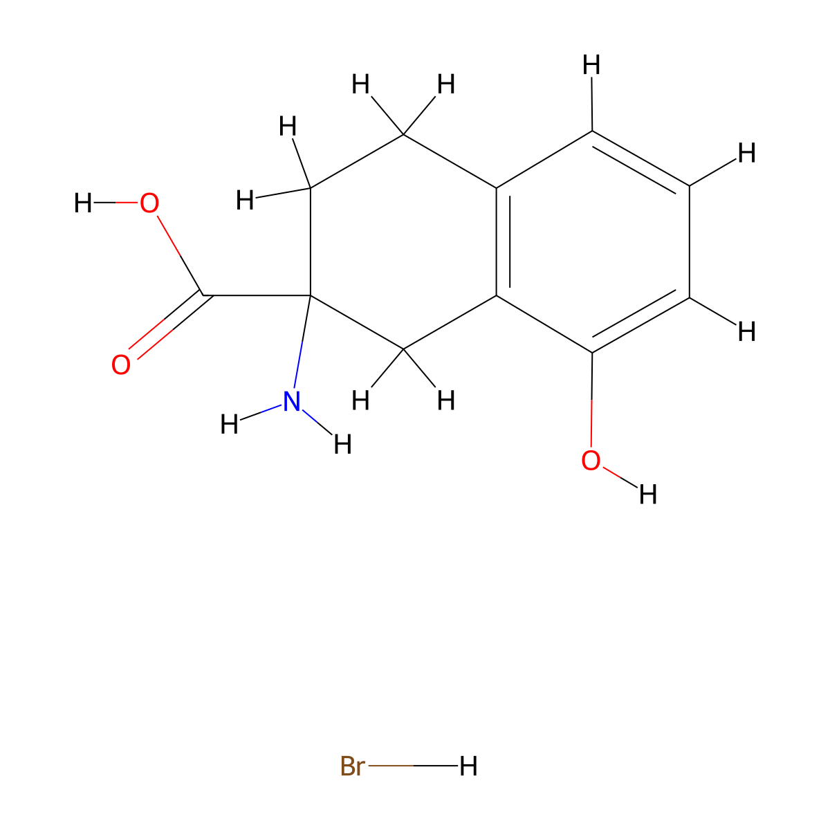 2-Amino-8-hydroxy-1,2,3,4-tetrahydro-naphthalene-2-carboxylic acid hbr molecular structure, CAS 2489625-38-7